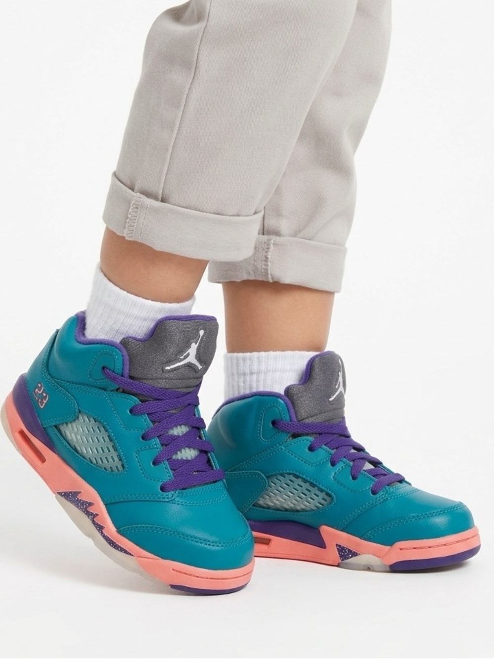 Nike Kids Teal, Purple & Coral High-Top Air Jordan 5 Retro Sneakers